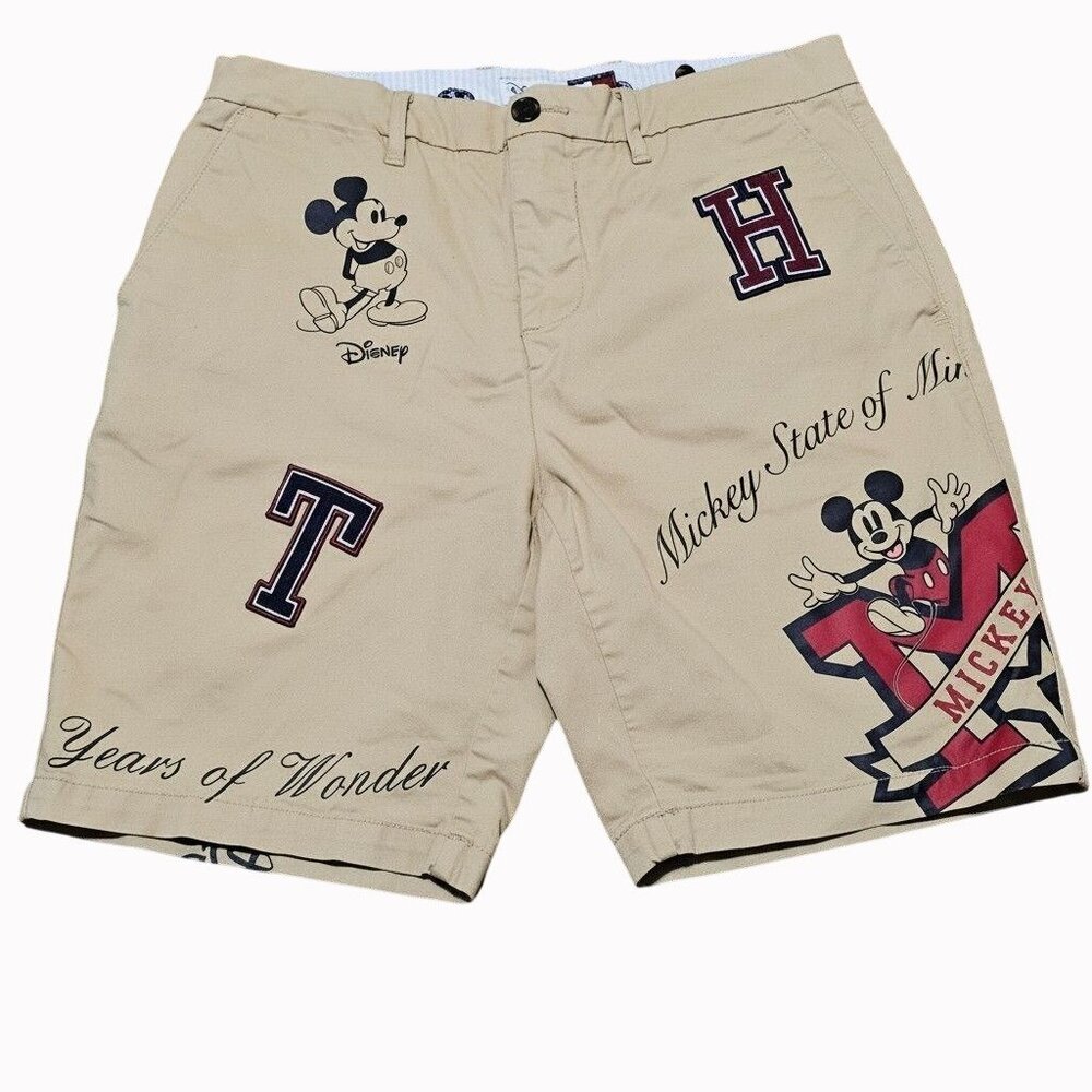 Disney X Tommy Hilfiger Mickey Mouse Flex Chino Shorts Beige Size 31 - Picture 2 of 12